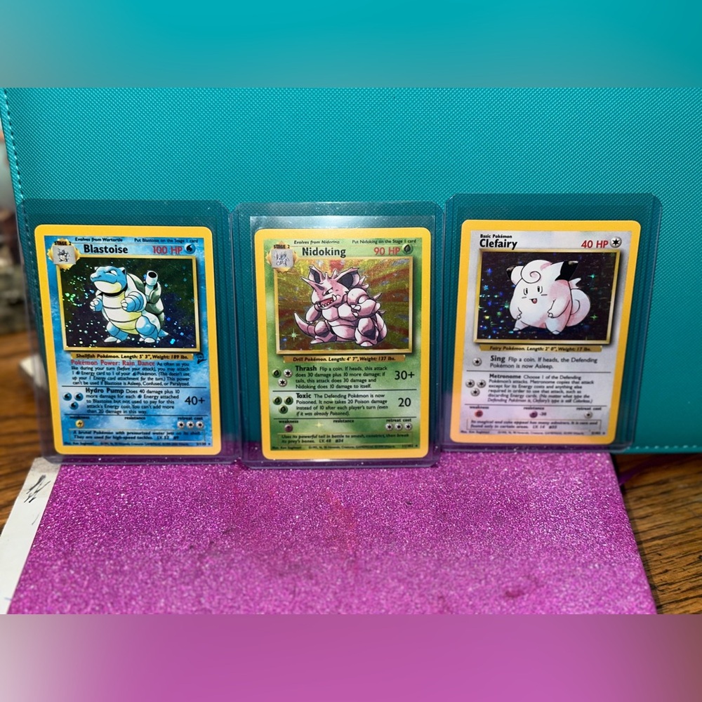 Pokémon Base Set Nidoking & Clefairy. Base Set 2 Blastoise. Near Mint